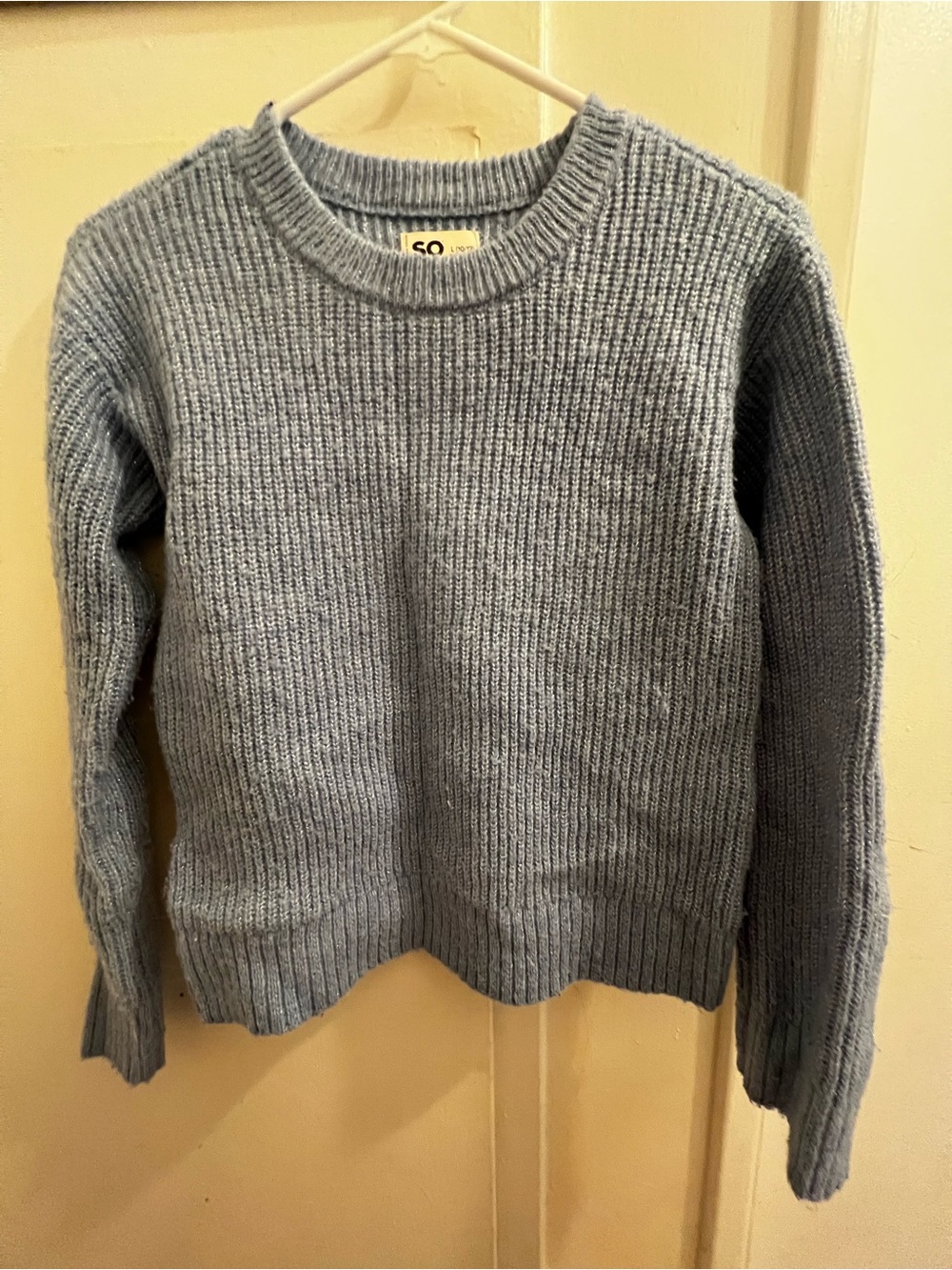 SO Kids Ribbed Crewneck Sweater in Dusty Blue